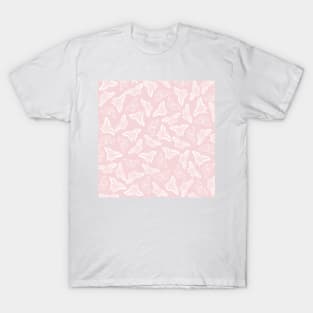 Elegant White Butterflies Pink Design T-Shirt